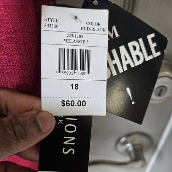 Perceptions 3 Piece Pant Suit Sz 18 Red Black Long Sleeve Embroidered Career New - Picture 5 of 12